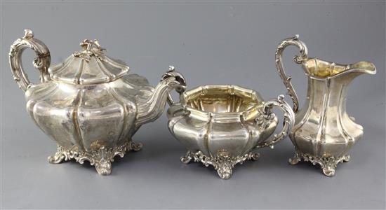 A Victorian matched three-piece silver tea service, London 1842-3, makers Edward, Edward Junior, John & William Barnard, gross 50 oz